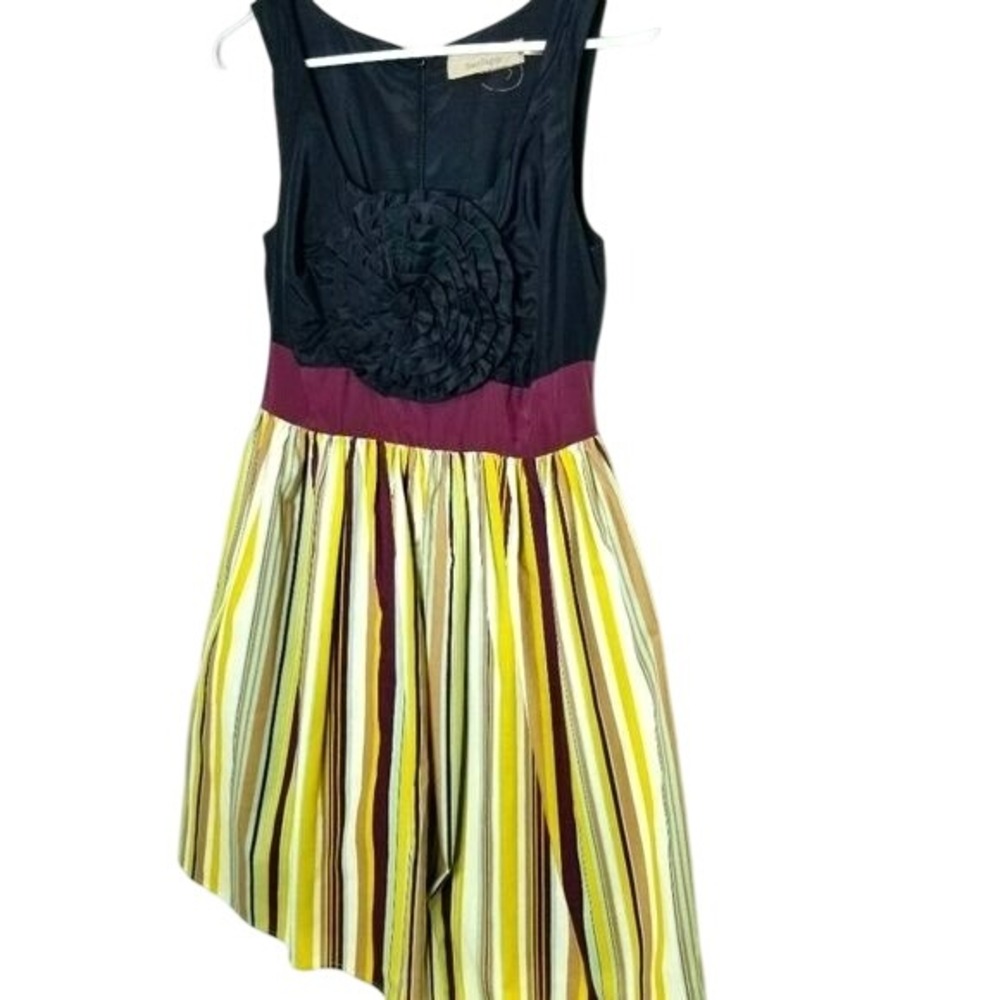 Anthropologie Burlapp Dress Bold Striped Black Rosette‎ Silk Sleeveless S NWOT